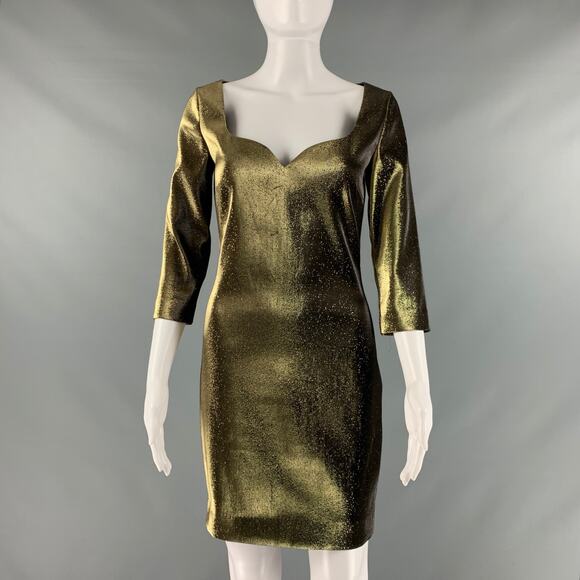 AREA Size S Gold Cotton Blend Metallic Mini Dress - Picture 1 of 7